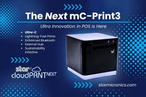 Thermal POS Receipt Printers: Cloud, WiFi, Ethernet & USB 62 The mC-Print3 series now includes Ultra-C USB-C connectivity and CloudPRNT Next.
